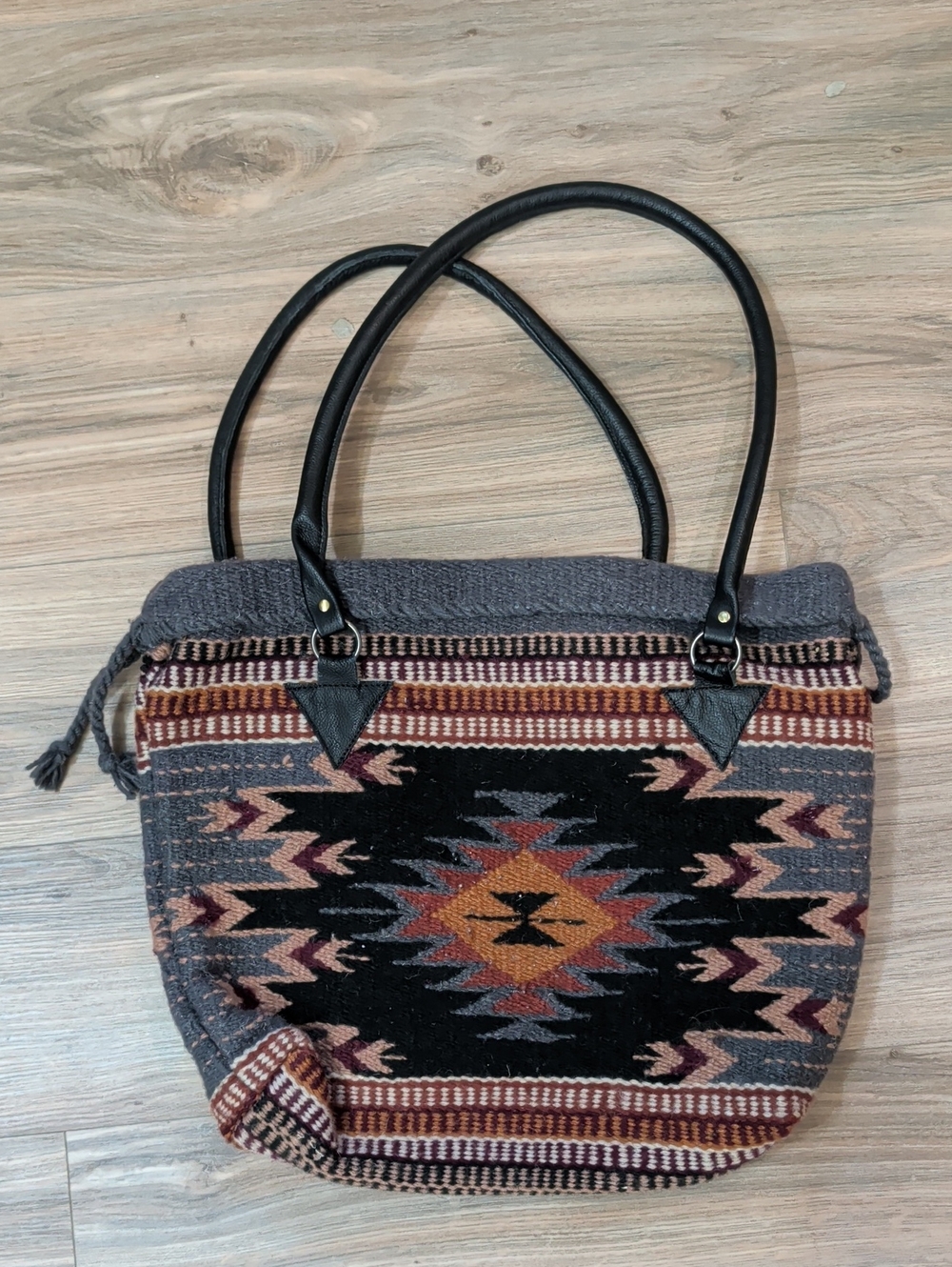 Boho Southwestern Pattern Tote Bag in Charcoal and Rust